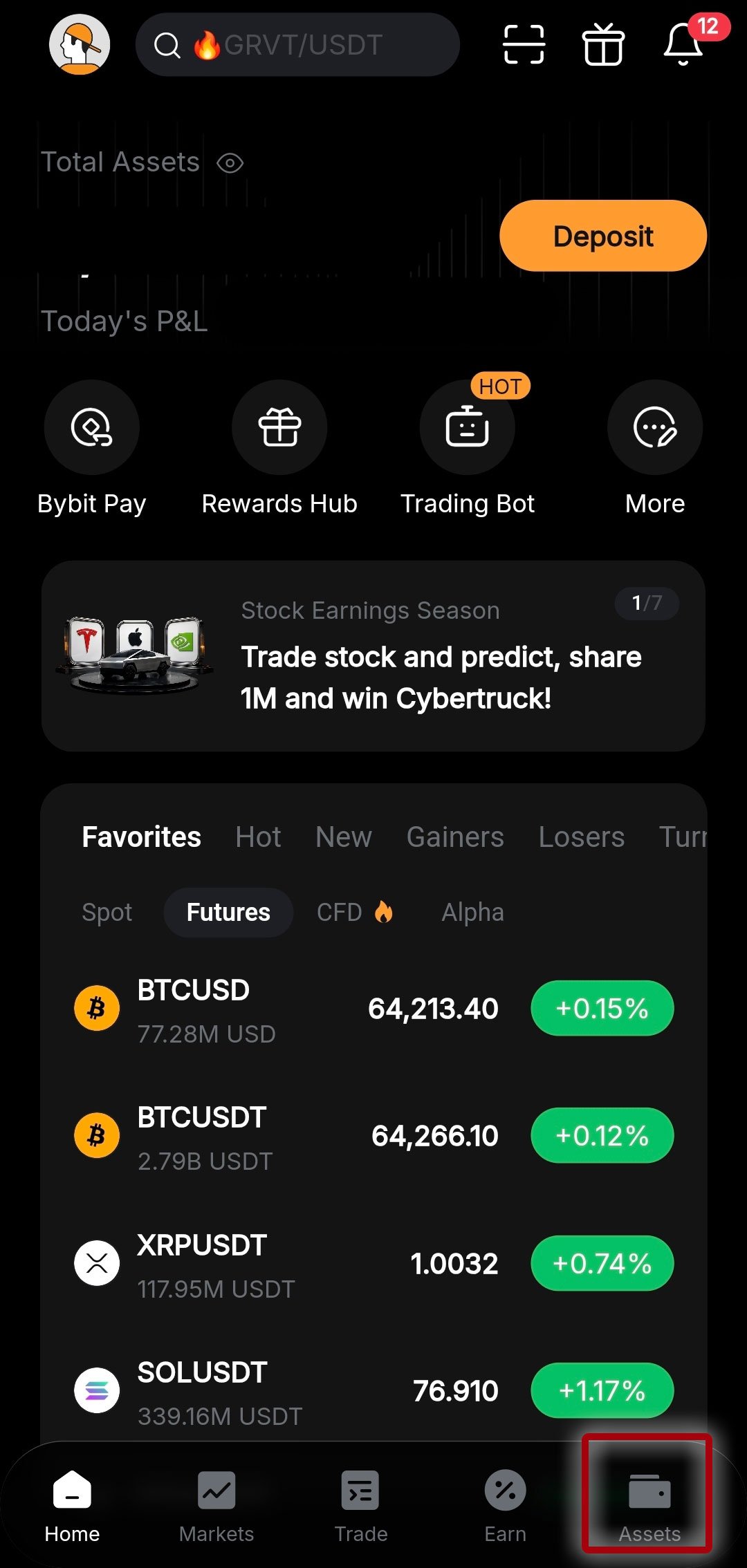Bybit 로그인 후 Assets 선택