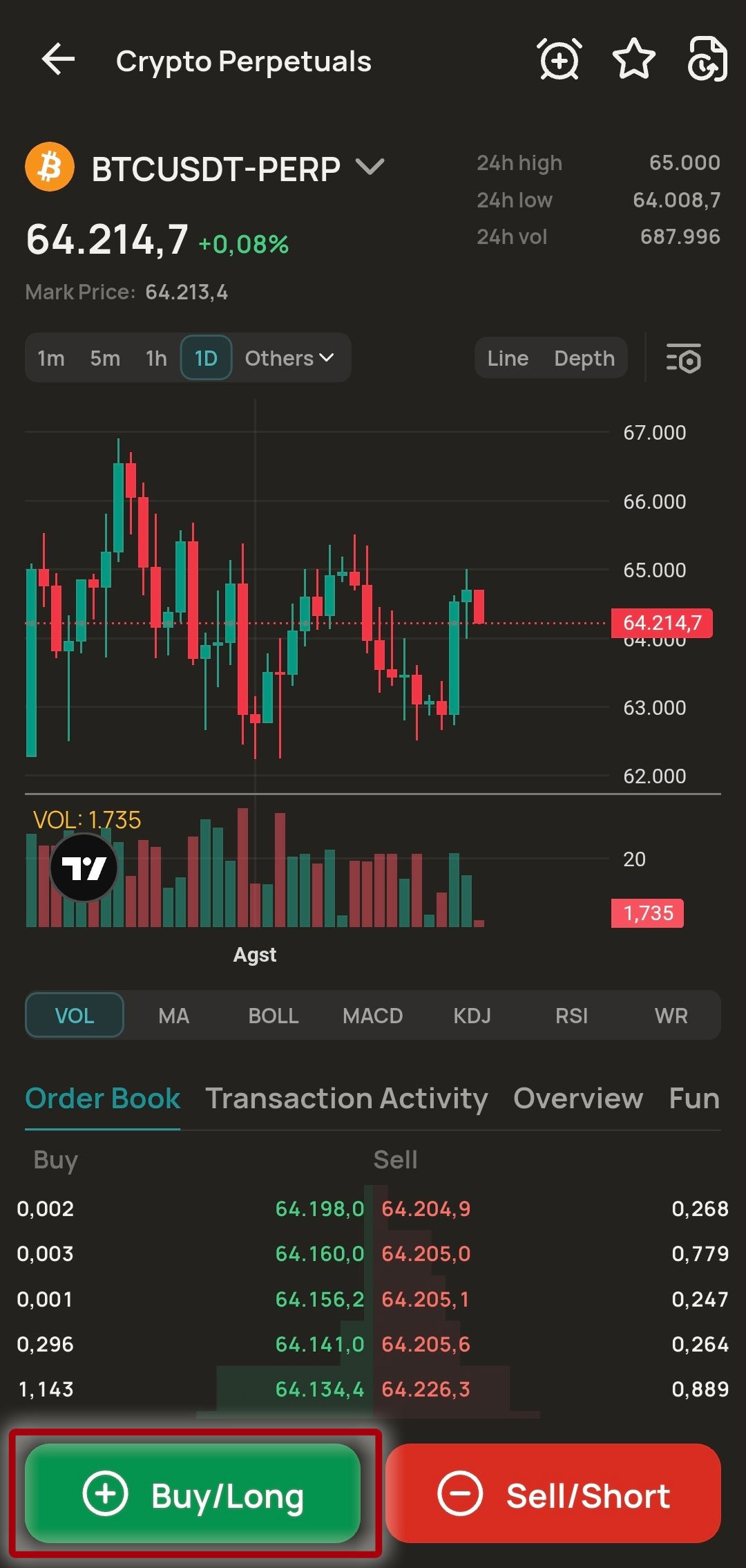 Buy Long 또는 Sell Short 방향 선택