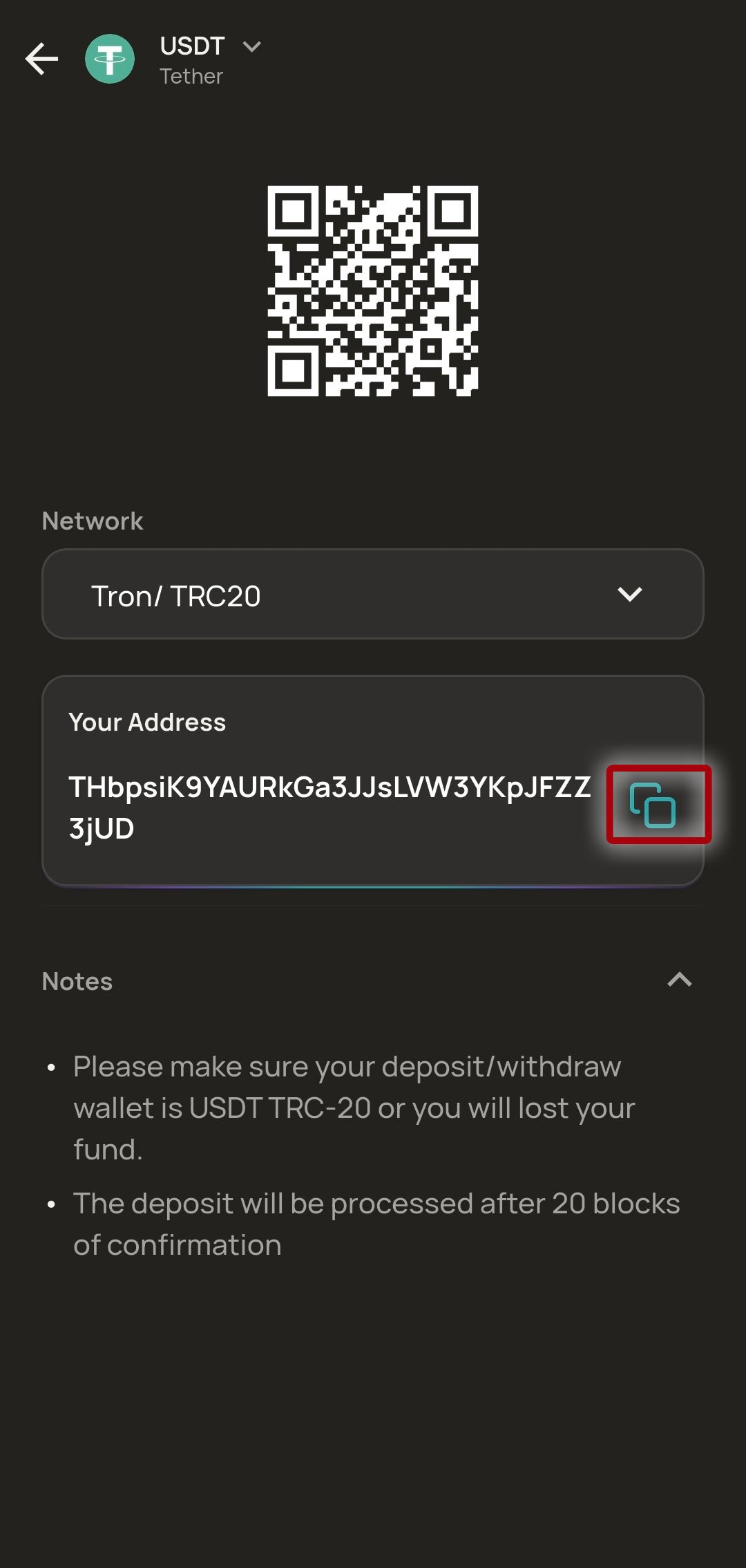Reku USDT 주소 확인 후 복사